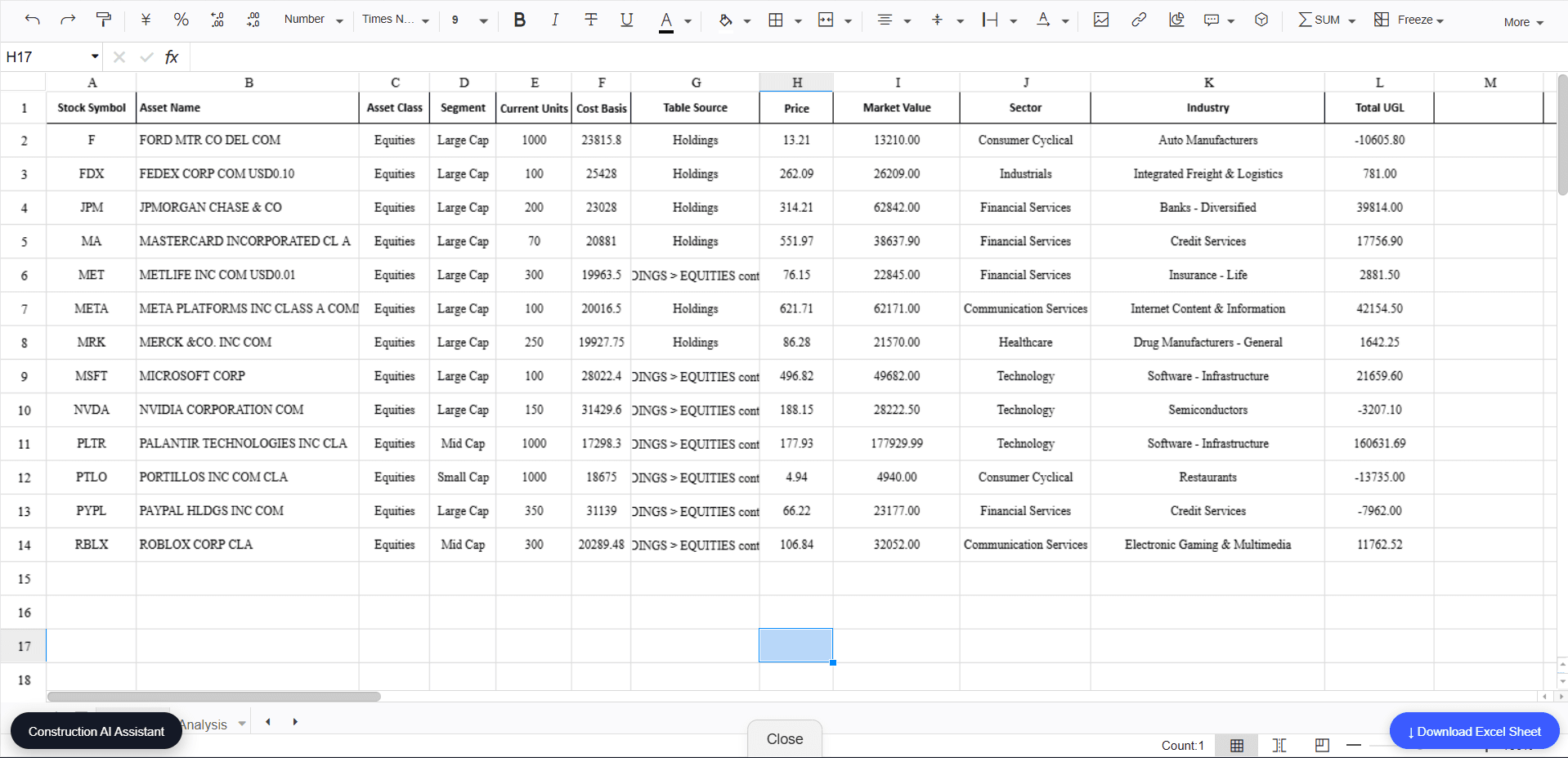 Spreadsheet interface with AI copilot