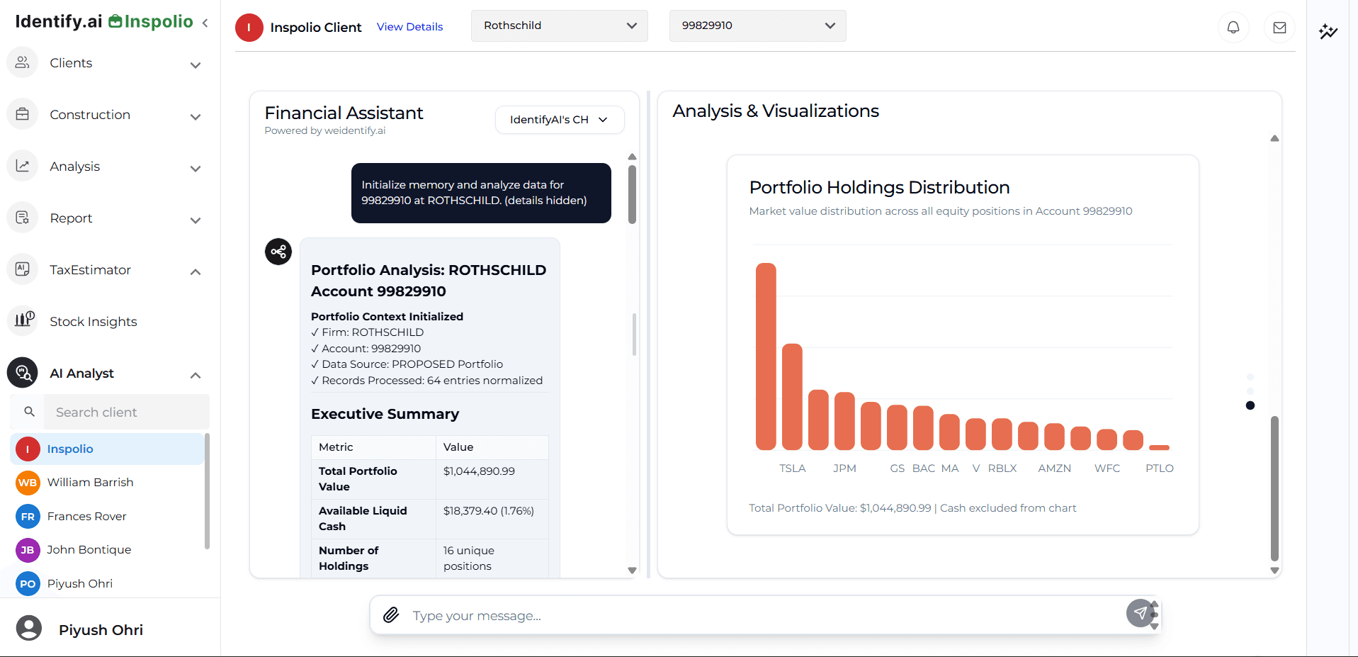 Financial AI Analyst showing AI-powered portfolio analysis