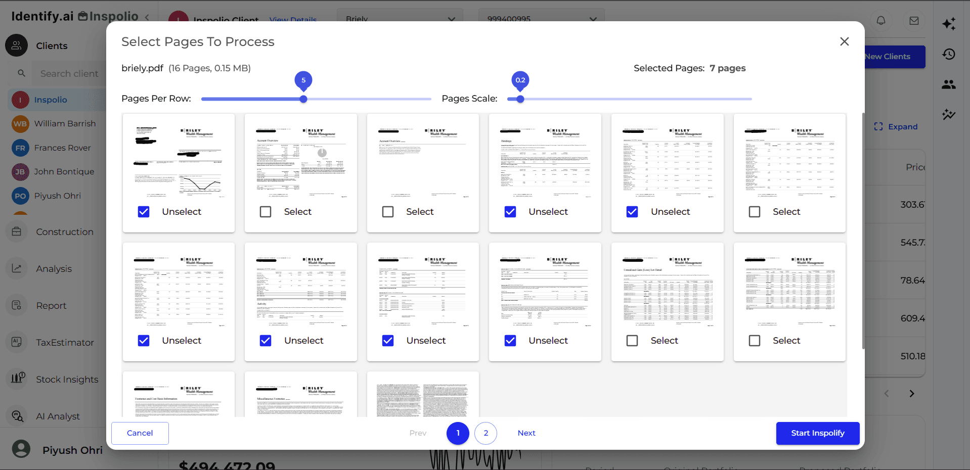 Document upload interface