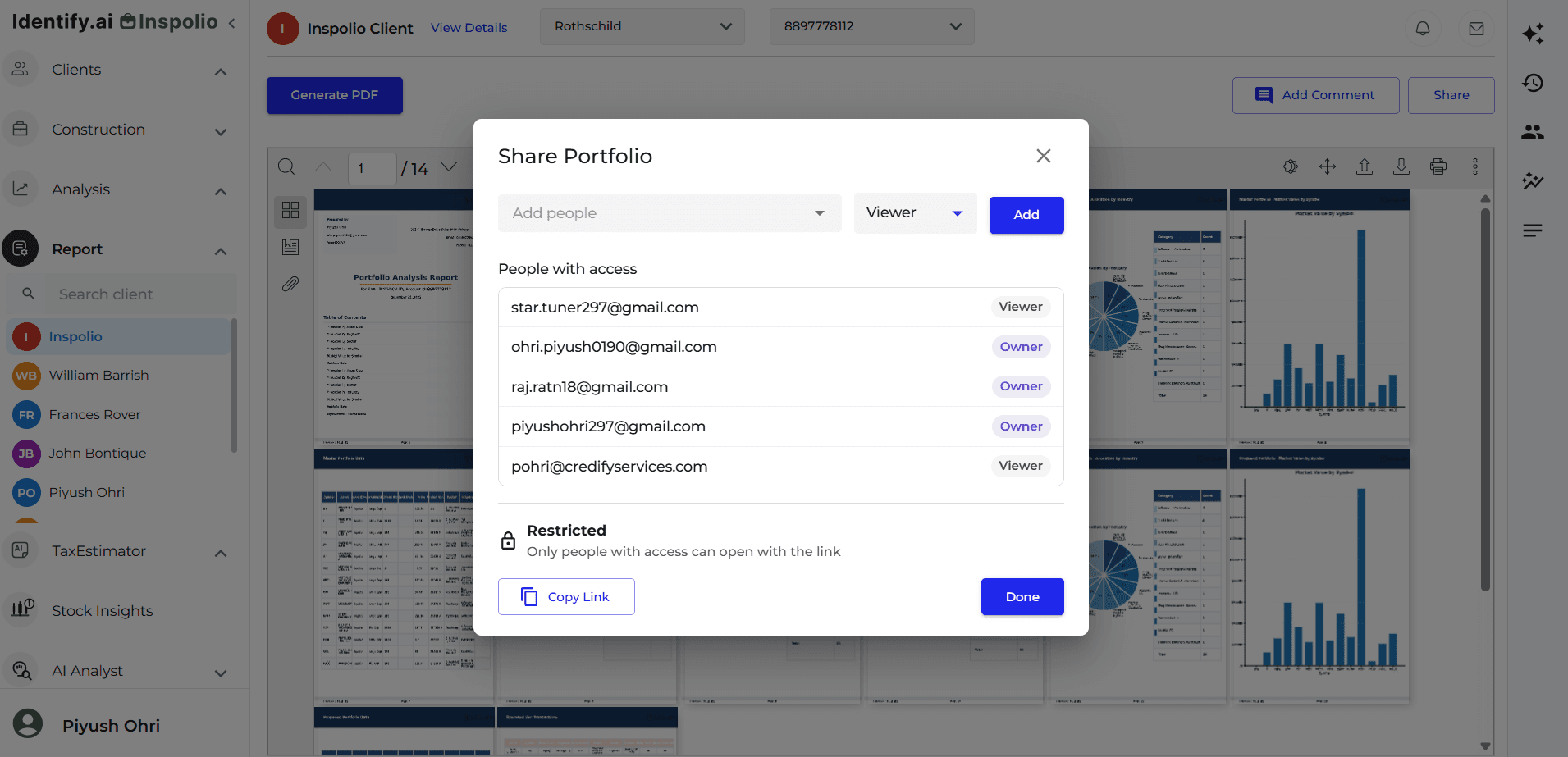 Team collaboration and sharing interface